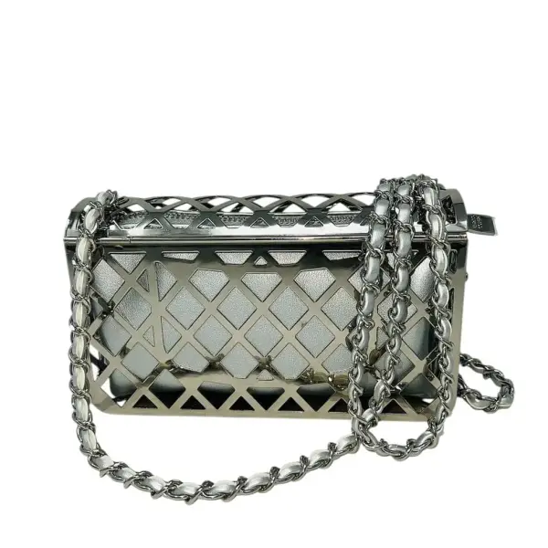 Silver-tone Metal Mini Cage Flap bag