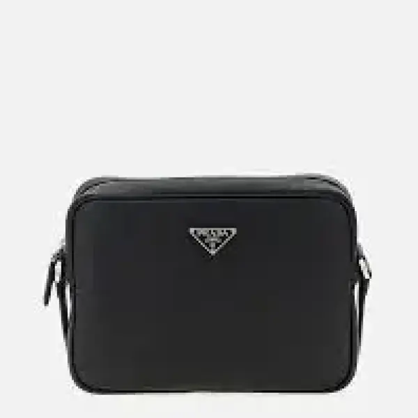 Prada Shoulder Bag Triangle Brick Saffiano Leather Black