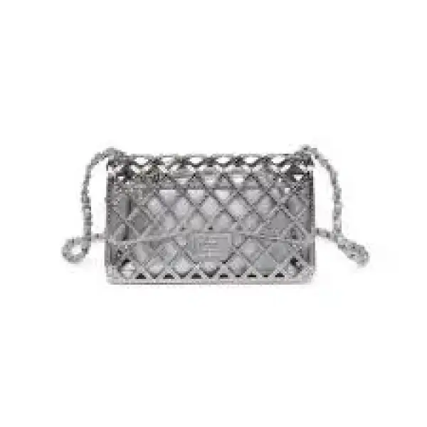Silver-tone Metal Mini Cage Flap bag