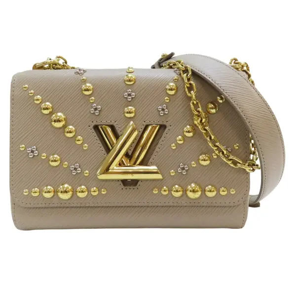 LOUIS VUITTON Twist MM Rockstud Shoulder Bag EPI Leather Milktea